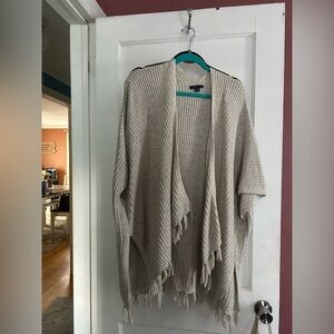 American Eagle Outfitters Open-Front Fringe Knit Poncho - Beige
